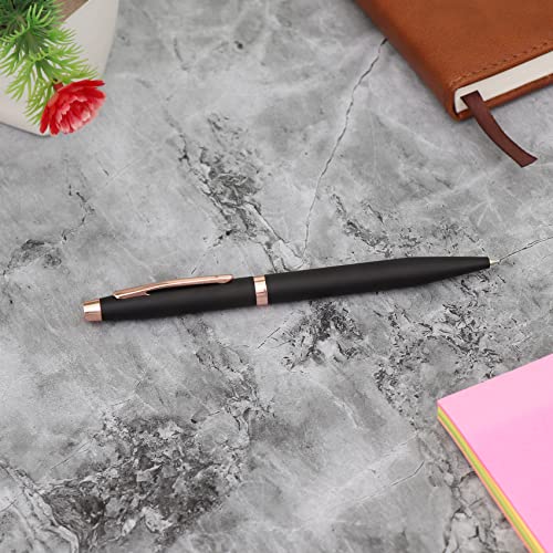 Image of Personalised Metal Pen with Name, Logo, Pack of 1 (Rose Gold Black)
