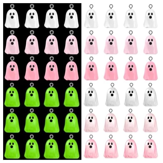 Augshy 64Pcs Luminous Halloween Pink Resin Ghost Charms for Jewelry Making