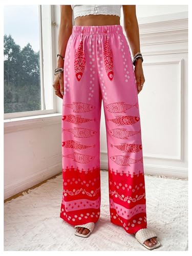 MakeMeChic Women's Floral Wide Leg Pants Beach Vacation High Waist Boho Palazzo Trousers4