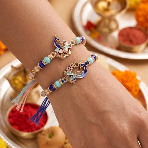Image of TIED RIBBONS Rakhi for Brother - Set of 2 Rakhi with Tikka - Bracelet Rakhis for Brother Bhaiya Men Boys Kids Bhai - Rakshabandhan Rakhis Combo Set