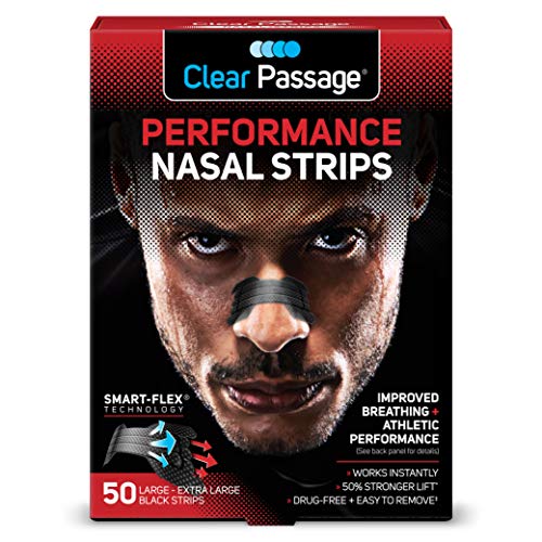 Clear Passage Performance Nasal Strips for Athletes, Black, 50 Count | Instantly Improves Athletic Performance + Breathing, Relieves Nasal Congestion, & Reduces Snoring (LG/XL)