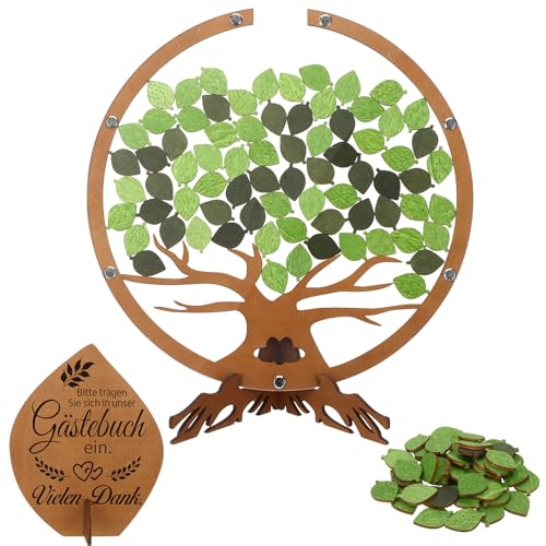 Haishell Gästebuch Hochzeit Holz Gästebuch in Baumform mit 60 grünen Blättern zum Unterschreiben für Hochzeitsfeiern Jubiläen Junggesellinnenabschiede und andere Festliche Anlässe