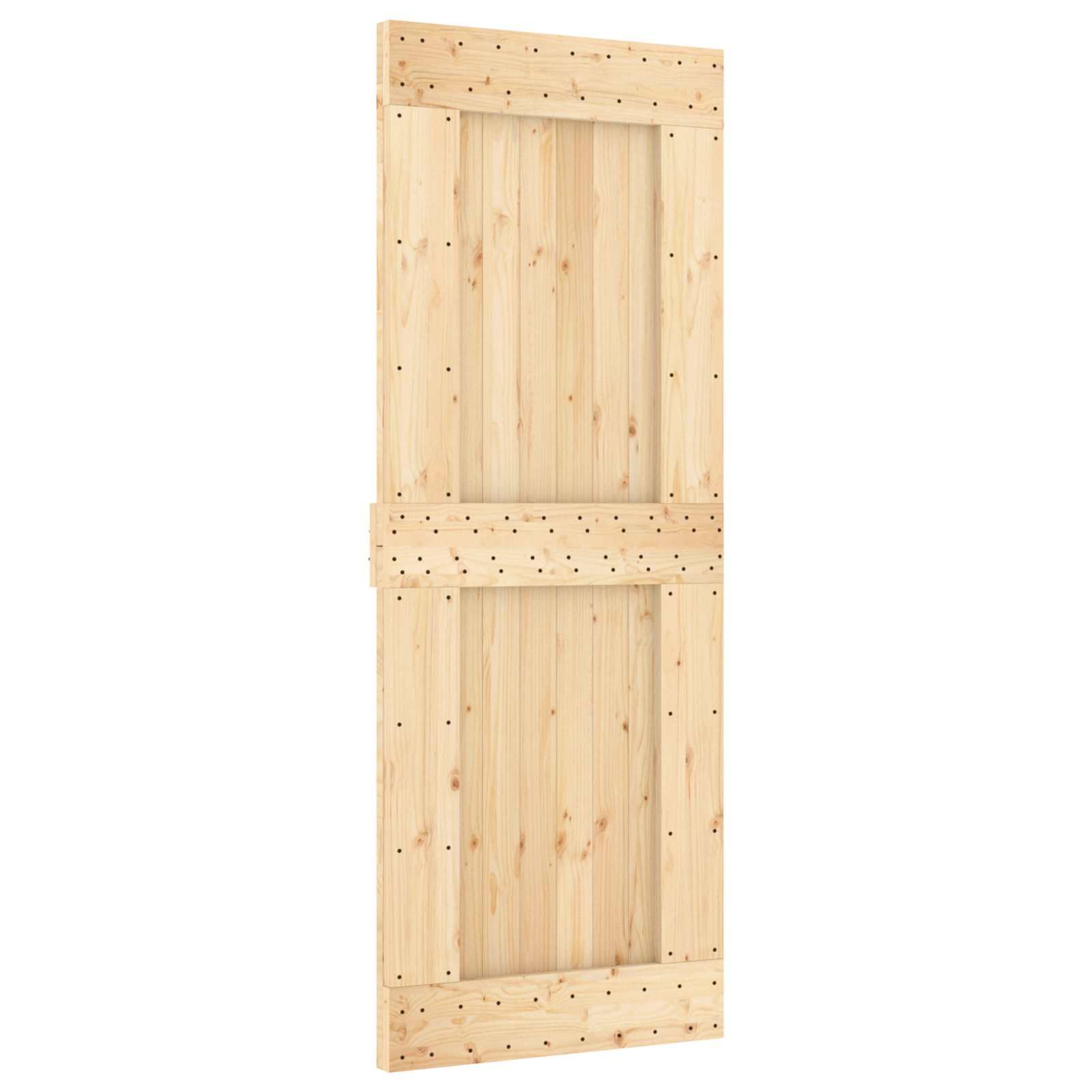 Puerta corredera Narvik natural y negra 80 x 210 cm | Madera de pino maciza, guía de acero, mecanismo superior, diseño que ahorra espacio