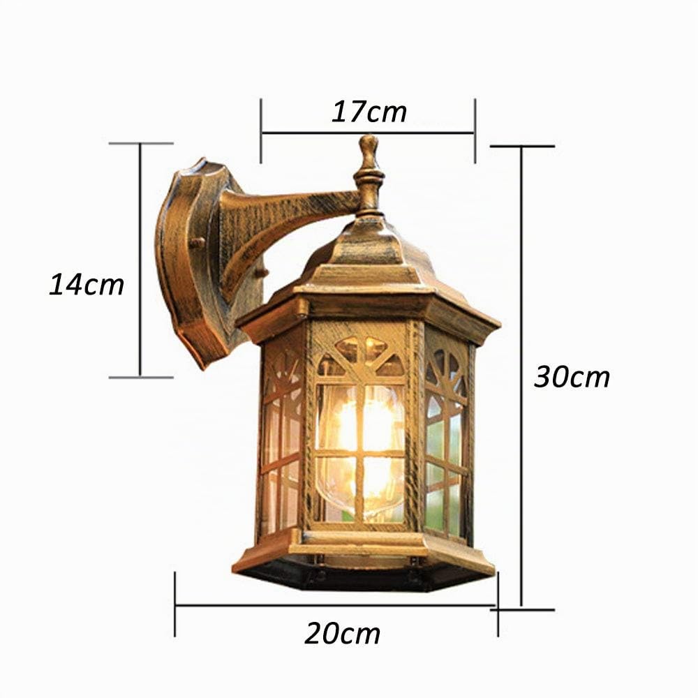 Luminaire Exterieur de château de Style Country minium, Applique murale étanche en Verre Abat-jour E27, pour Terrasse Véranda Balcon Patio Jardin (Laiton)