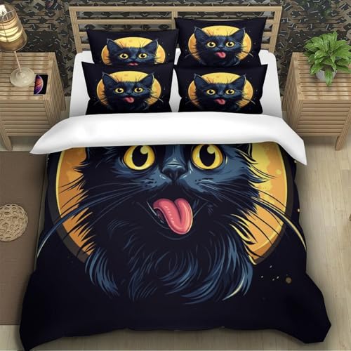 Parure de Lit 200x200 Chat Noir en Microfibre Premium Haute Densité