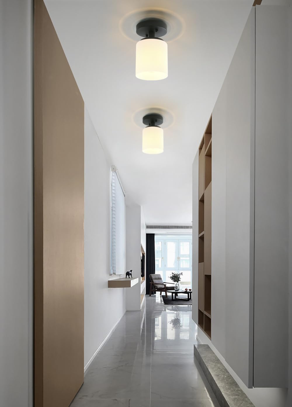 Pathson Modern Ceiling Light Fixture with White Glass Shade, 1-Light Semi Flush Mounted Ceiling Lamp for Hallway Loft Kitchen Bar