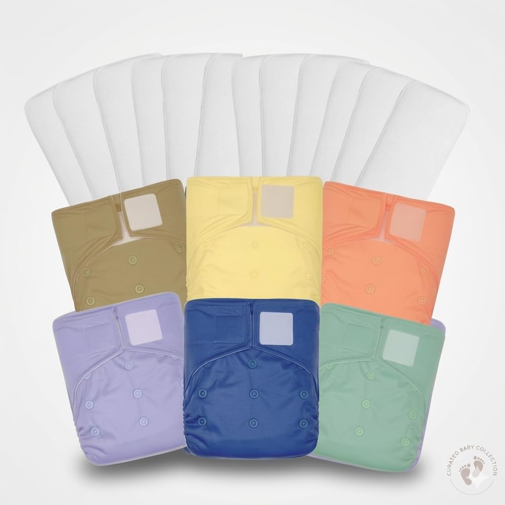 KaWaii Baby One Size HD2 Cloth Diapers, Fast Changing Hook & Loop Reusable Leakfree Cloth Nappies, 6 Diapers with 12 Super Absorbent Diaper Inserts Boy Girl 8-36 lbs