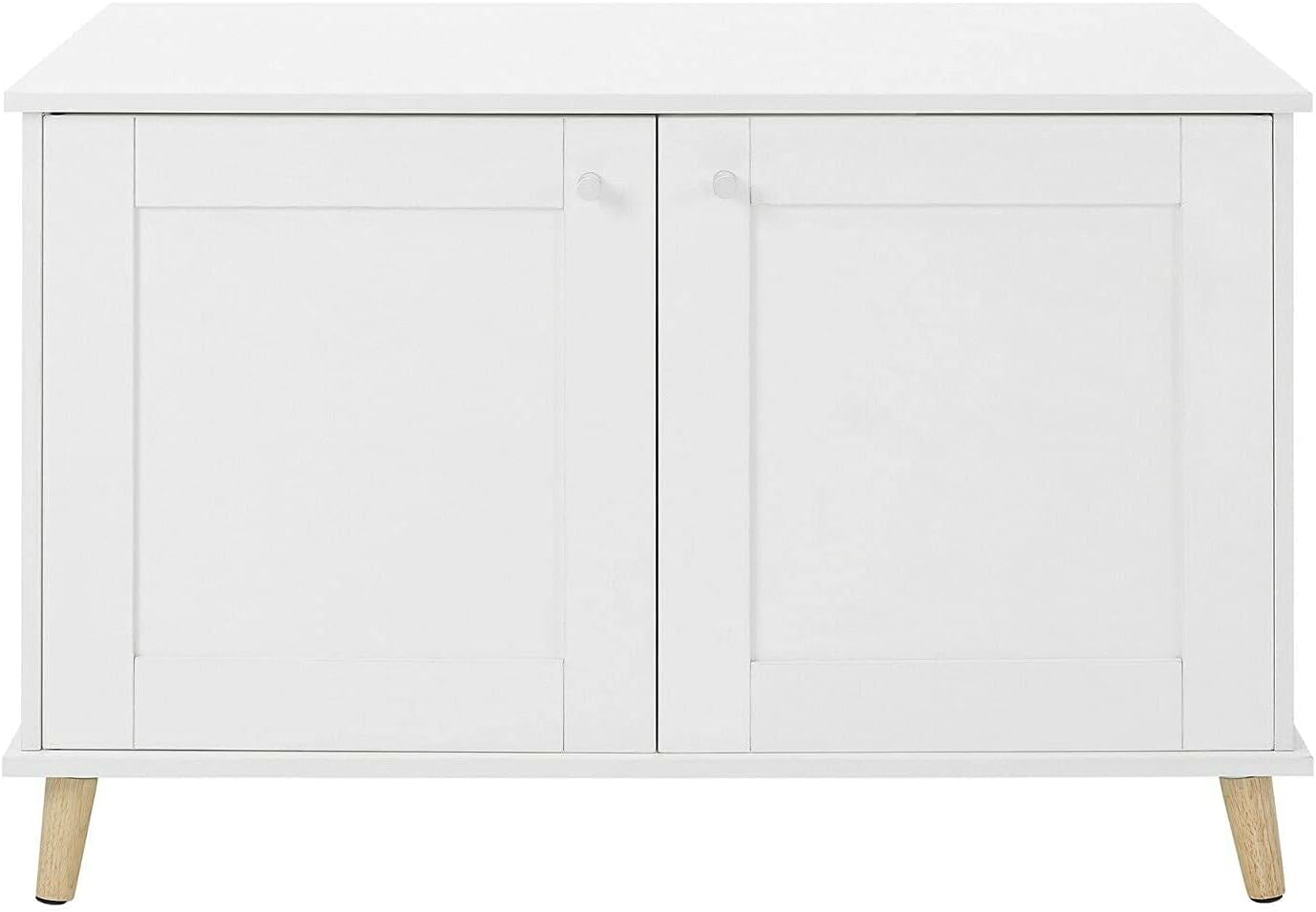 Sam's Pets Becky 24.5" Litter Box Enclosure, White - Cat Tree, End Table, Soft Cushion, Elevated with Wooden Legs, Multi-Tiered, Hidden Litter Box, Mat Included