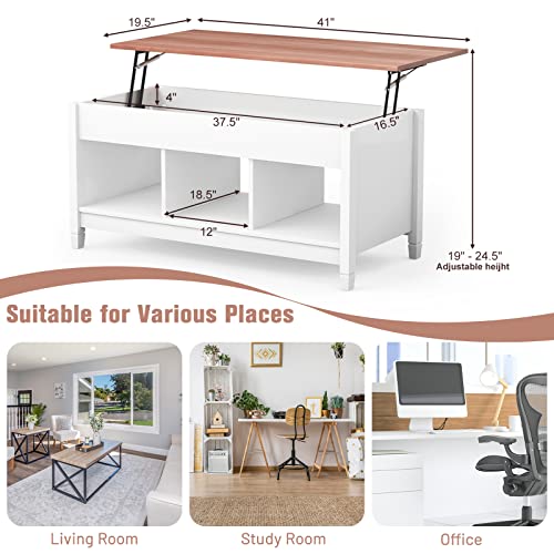 Costway Lift Top Coffee Table, With Hidden Storage Compartment & 3 Open Shelves, Rectangular Cocktail Tea Table With Solid Wood Legs For Living Room Reception Room (White) #TOP6