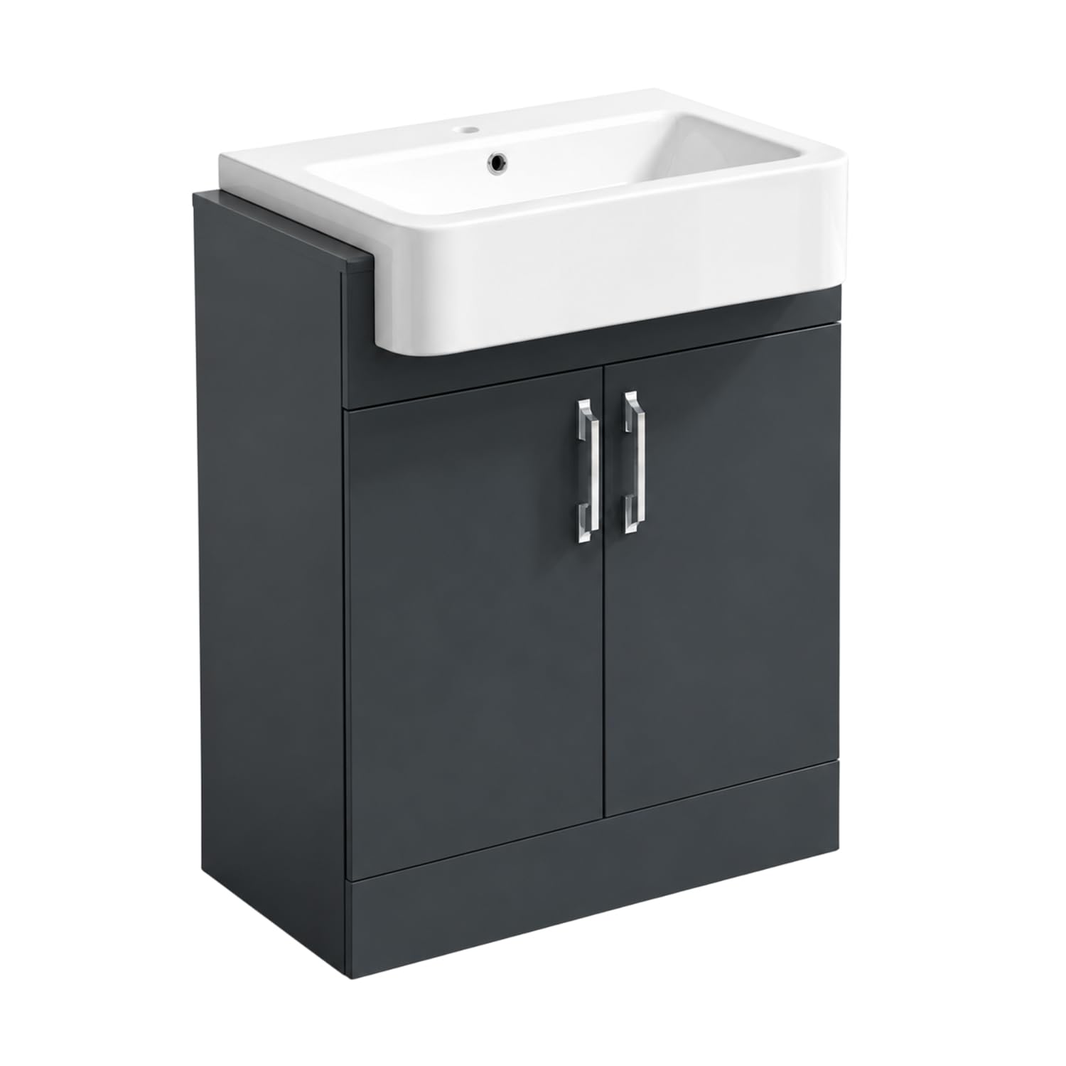 BELOFAY Vanity Unit with Basin | 600mm Floor-Standing Bathroom Vanity Unit with Basin | Soft-Close Hinges & Chrome Bar Handles | With 1 Tap Hole, Waste Included (Windsor Grey)