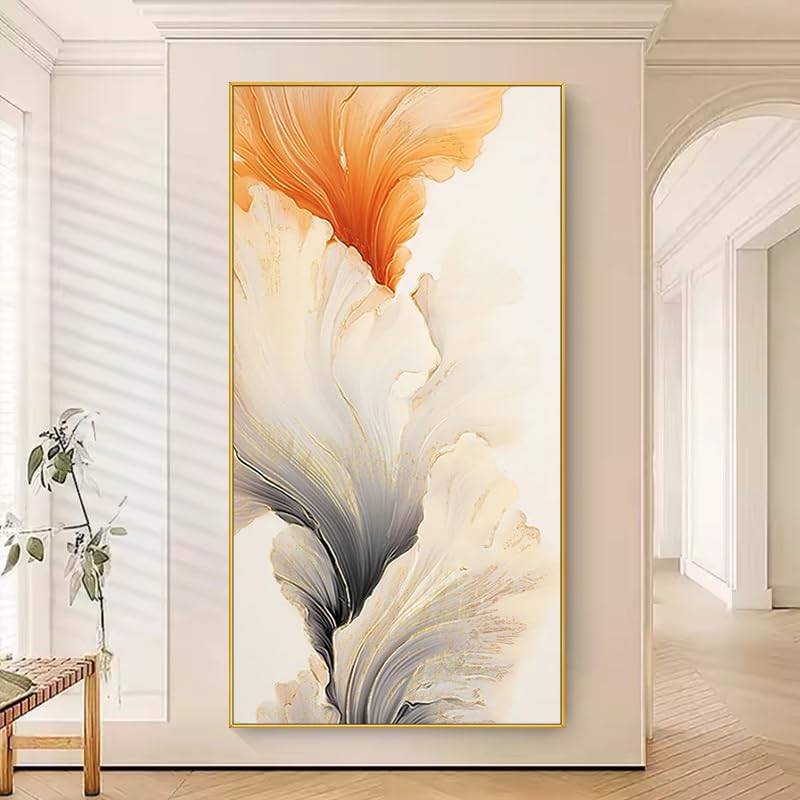 Tableau abstrait moderne de ginkgo : grande peinture à l'huile murale