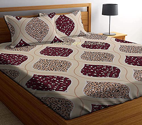 Image of King Size Bedsheet Cotton for Double Bed | Flat - 90x100 Inch, Floral, Soft & Breathable, Fade & Shrink Resistant, 2 Pillow Covers (Cream)