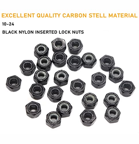Binifimux CF-961 50Pcs 10-24 Black Sae Nylon Inserted Lock Nuts Carbon Steel thumb #1