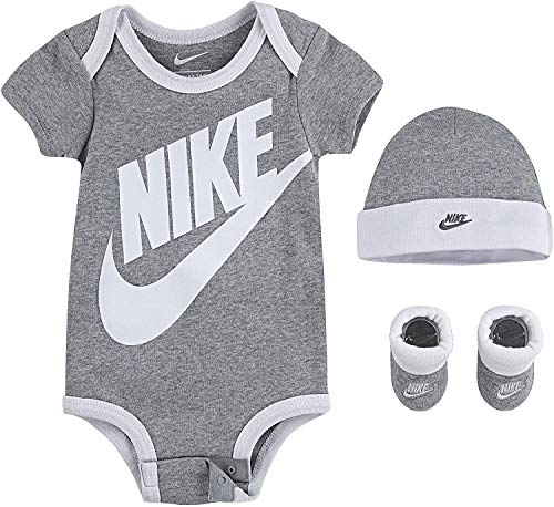 Image of Nike Baby`s Bodysuit, Hat and Booties 3 Piece Set (Heather Grey(MN0073-042)/White, 6-12 Months)