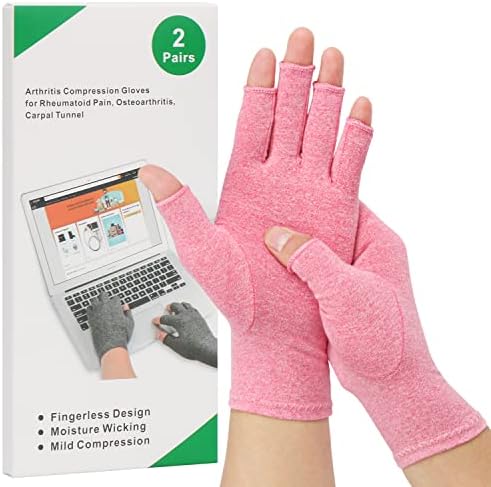 2-Pair Arthritis Compression Gloves for Alleviate Rheumatoid Osteoarthritis, Carpal Tunnel Raynauds Disease, Ease Muscle Tensi on Fingerless, Breathable & Moisture, Women and Men (Coffee, Medium)