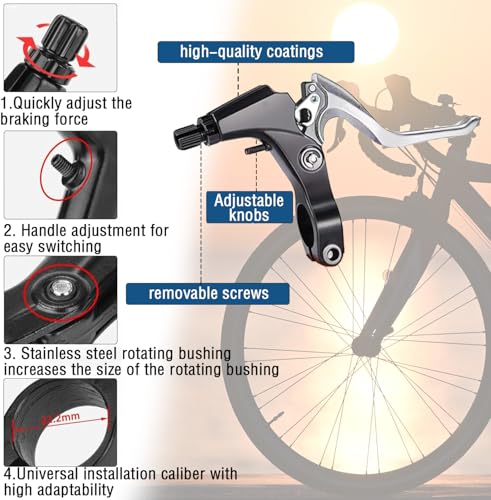 OSAGIE Bicycle Brake Set Complete Universal V-Brake Bicycle Brake Front & Rear MTB Brakes, Inner Outer Brake Ropes & Brake Lever Kit for Most Mountain Bike, Road Bike, MTB, BMX (Silver, V-Brake Sets) - Thumbnail 3