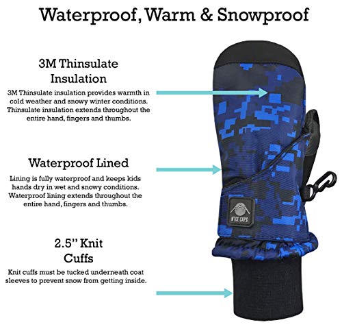 N'ice Caps Kids Waterproof Snow Mittens - Thinsulate Boys Girls Easy-On Wrap (Digital Camo Blue, 5-6 Years) #TOP2