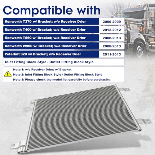 Image of Air Conditioning A /C Condenser Compatible with Kenworth T370 T400 T660 W900 / Peterbilt 320# 7-9094, 79094, PT40732, HDH010057, 9142783, 40835, PB1035, M3655001, M3665001