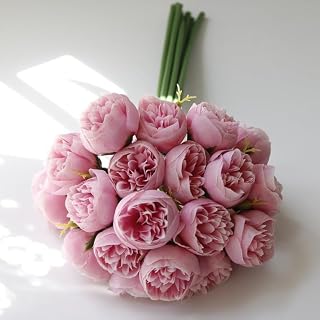 9Pcs/Set Retro Artificial Peony Rose Bouquet 27 Heads Silk Home Dining Table Fake Flower Vase Wedding Decor,30cm (Dark Pink)