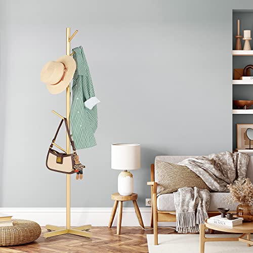 Zozoe Coat Rack, Metal Coat Rack Freestanding With 8 Hooks, Coat Rack Stand Easy To Assemble, Coat Tree Suitable For Hanging Clothes, Bags, Hats, Accessories (Golden) #TOP7