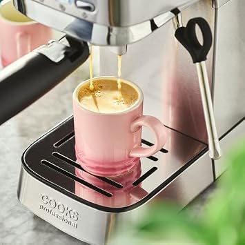 Cooks Professional 20 Bar Espresso Coffee Machine with Steam Wand, 1L Water Tank & Stainless-Steel Drip Tray | Compact & Stylish Barista-Style Coffee Cappuccino Latte Macchiato Maker | 1350W | Silver