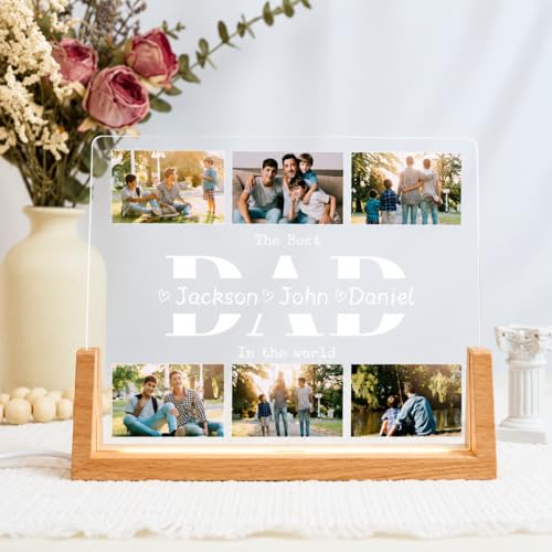 Image of Personalized Father's Day LED Lamp, Custom Dad Photo Collage Acrylic Night Light (Design 3)