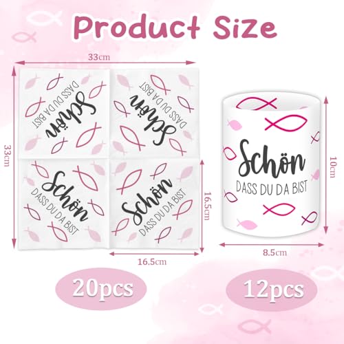 20 Stück Servietten + 12 Windlicht Tischdeko+ 60 Holzfische Streudeko, Kommunion Deko Mädchen, Tischdeko Erstkommunion Taufe Konfirmation Firmung Erstkommunion, Party Geschenke Gastgeschenke
