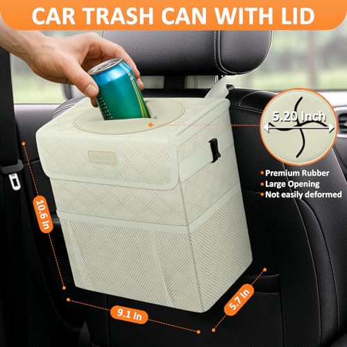Image of Vankor Car Trash Can for Car Cute, Car Trash Bag Bin Hanging Waterproof Automotive Car Garbage Cans Leak Proof Vehicle Trash Can Diamond Pattern-Beige
