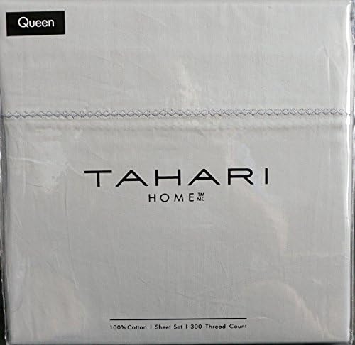 Tahari 4 Piece Cotton Queen Size Sheet Set 300 Thread Count Solid Medium Gray