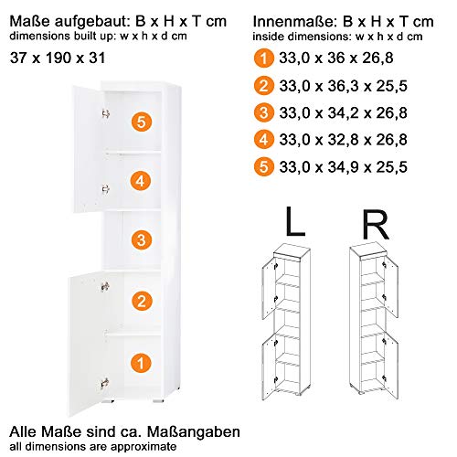 Trendteam Smart Living Amanda Tall Bathroom Cabinet, 37 x 190 x 31 cm in Grey / High-Gloss Agave Grey with Open Compartment and Lots of Storage Space Trendteam Smart Living Amanda Tall Bathroom Cabinet, 37 x 190 x 31 cm in Grey / High-Gloss Agave Grey with Open Compartment and Lots of Storage Space