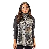 TrailCrest Ladies Mossy Oak Impulse 4 Way Stretch 1/4 Zip Performance Top, Mountain Country & Charcoal Heather, Large