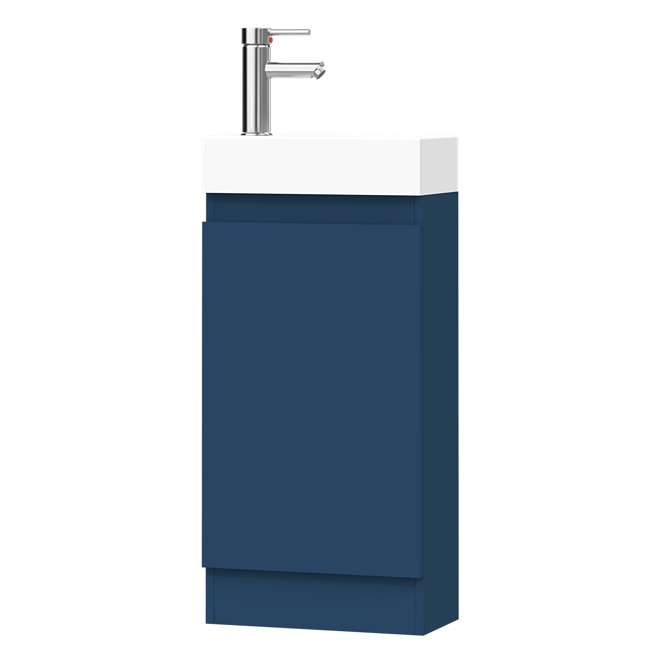 BELOFAY Vanity Unit With Basin | 400mm Bathroom Vanity Units With Basin | Floor Standing Slim Design | Waterproof | 1 Tap Hole Ceramic Bathroom Sink | Including Waste (Denvor Blue) โ image 1