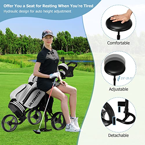 image for Tangkula Golf Push Pull Cart with Seat, Lightweight Foldable Collapsib