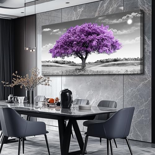Large Canvas Wall Art for Living Room Wall Decor for Office Aesthetic Bedroom Wall Decorations Purple Tree Landscape Painting Black and White Pictures Artwork Room Modern Home Decor