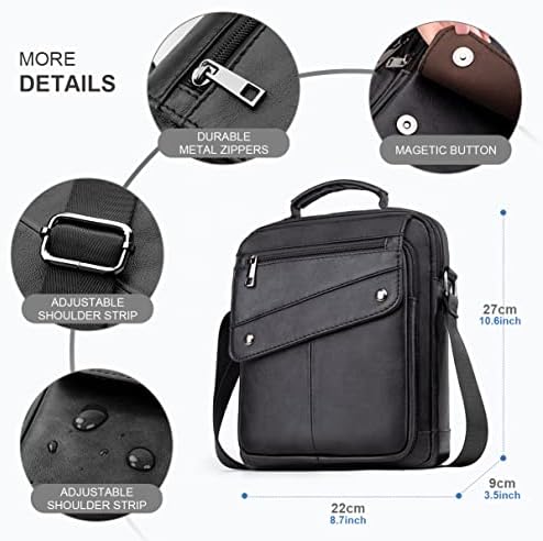 SPAHER Mens Genuine Leather Pouch Shoulder Bag Small Cross Body Phone Bag Messenger Holster Handbag Mobile Phone Case Purse Travel Bag with Card Slots and Removable Shoulder Strap Black