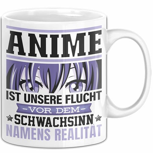 Anime Tasse Geschenk Realitätsflucht Lustiger Spruch Manga Fans (Weiß)