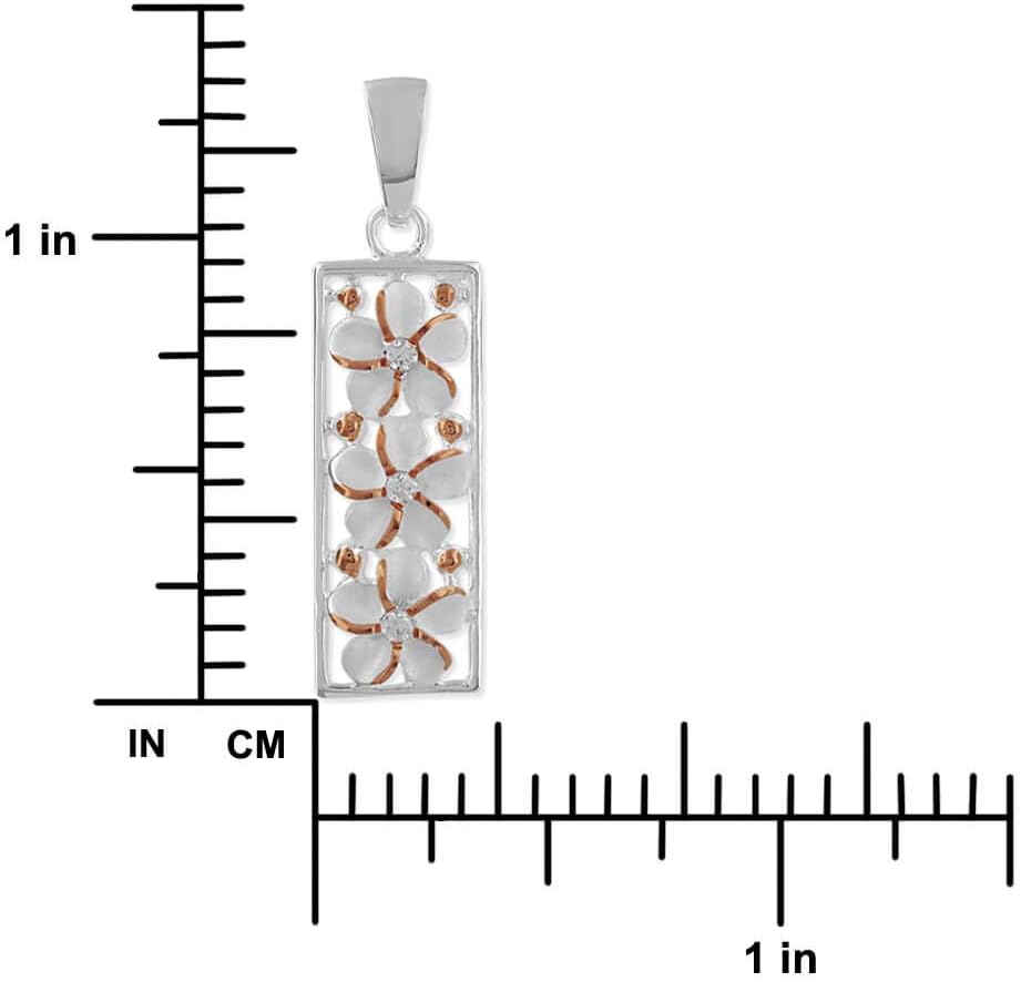 Sterling Silver Plumeria Vertical Bar Pendant Necklace, 16+2" Extender