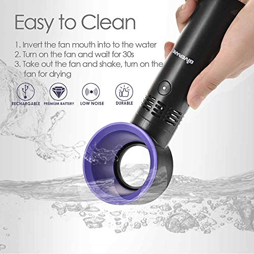Giverare Bladeless Handheld Fan, Mini Portable Fan, Usb Desk Fan, Personal Fan With Usb Rechargeable Battery Operated, 3-6 Working Hours, 3 Speeds, For Kids Baby Travel Camping Office Room-Black #TOP5