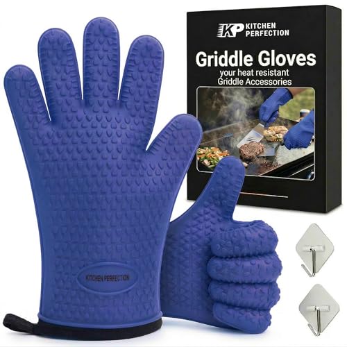 Image of KITCHEN PERFECTION Silicone Oven & Griddle Gloves -Extreme Heat Resistant BBQ & Grilling Gloves -Handle Hot Food Right on Your Griddle |Waterproof Oven Mitts Grill Gloves |Superior Set+3 Bonuses
