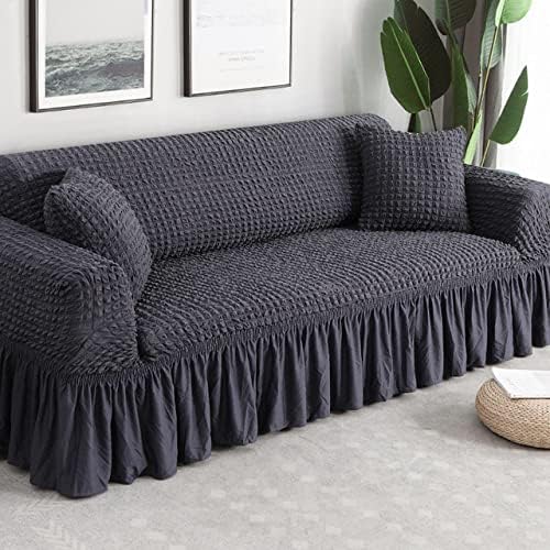 ZIFLU Solid Color Elastic Sofa Cover for Living Room Printed Plaid Stretch Sectional Slipcovers Sofa Couch Cover L Shape 1-4-Seater,3,4,Seater 220,300cm
