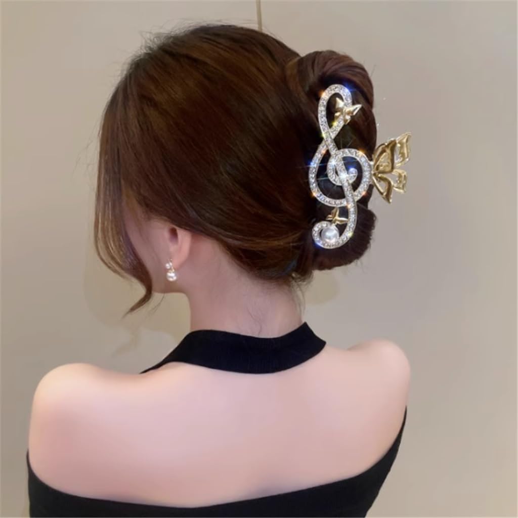 Music Note Pearl Scratch Clip Women's Large Back of Hair Volume Shark Clips