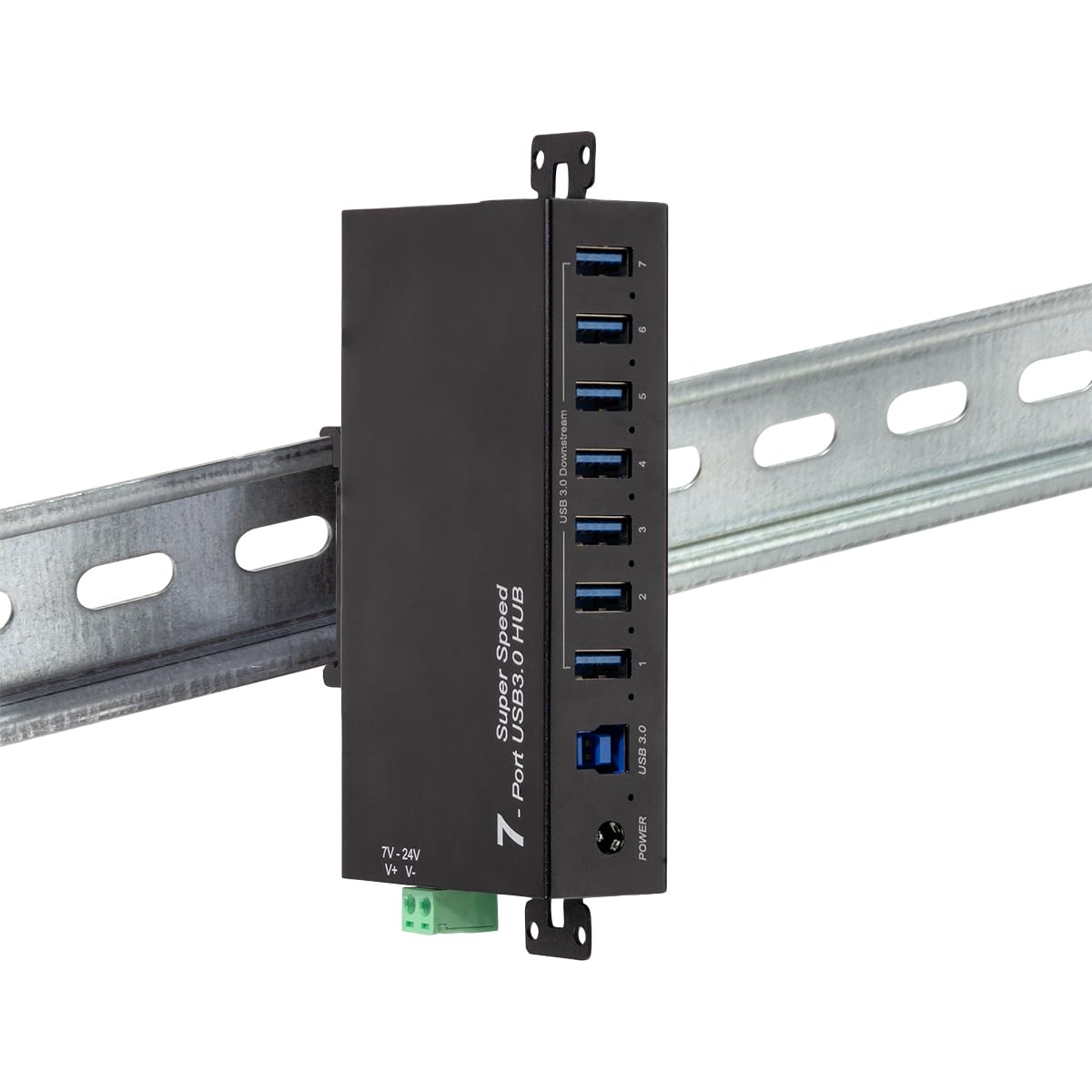 LogiLink Hub a 7 porte (USB 3.0) con alimentatore, design industriale, 5 Gbps, 10 W, con sovracorrente, sovratensione e protezione da cortocircuito