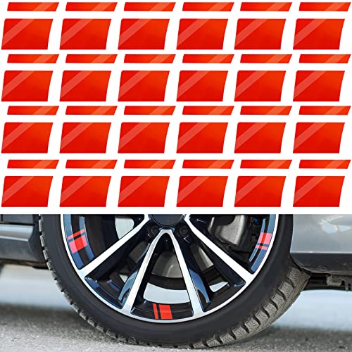 24 Pcs Wheel Rims Decal Stripes Reflective Car Stickers Wheel Hub Stickers Automotive Decals for 18-21 Inch Wheels Tire Rim Safety Automotive Exterior Accessories (Red)