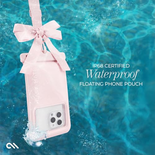 Image of Case-Mate IP68 Waterproof Large Phone Pouch with Bow Design - Ballet Pink | Touchscreen Floating Waterproof Phone Case with Crossbody Lanyard - Fits All Phones - Beach Cruise Ship Travel Essentials