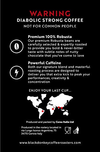 DEVIL’S ROAST | 1KG Kaffeebohnen | Extrem Starker Kaffee | Stark Koffeinhaltiger Kaffee | Premium Robusta von Black Donkey
