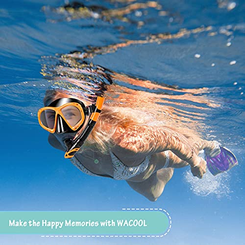 Wacool Professional Adult Kids Snorkeling Snorkel Diving Scuba Package Set Gear Anti-Fog Coated Glass With Silicon Mouth Piece Purge Valve And Anti-Splash (Black) #TOP5