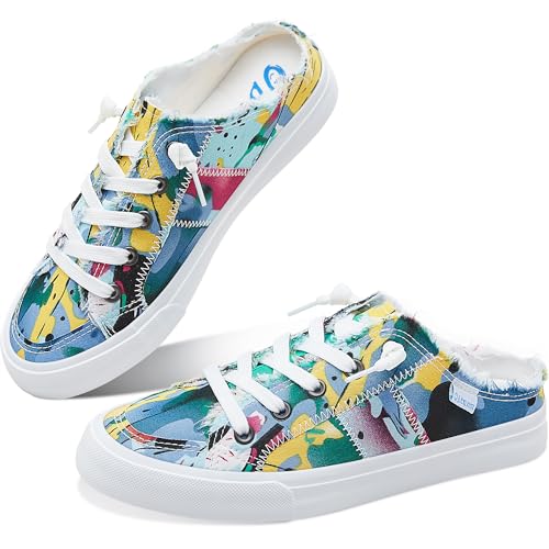 Image of Obtaom Women Canvas Mules Memory Foam Clipper Fashion Sneakers Comfortable Slip-On Mule Backless Holiday Shoes