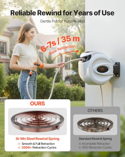 VEVOR Enrouleur Tuyau Arrosage Mural, 30 m x 12 mm, Dévidoir de Tuyaux d'Eau Rétractable avec Support Pivotant 180°, Buse à 9 Modes, Verrouillable, Rembobinage Automatique, pour Arroser Pelouse Jardin – vue 3