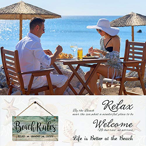 Beach Rules Weathered Wood Plank Design Wall Hanging Sign - Relax Unwind Enjoy - Beach Wall Decor Wood Quote Signs 11.5" by 6" - Image 2
