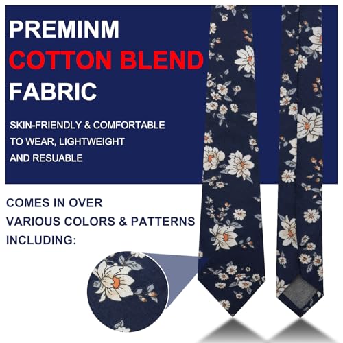 Image of Mantieqingway Men's Skinny Tie, Cotton Floral Ties for Men Wedding Necktie for Groom, Groomsmen, Missions, Dances